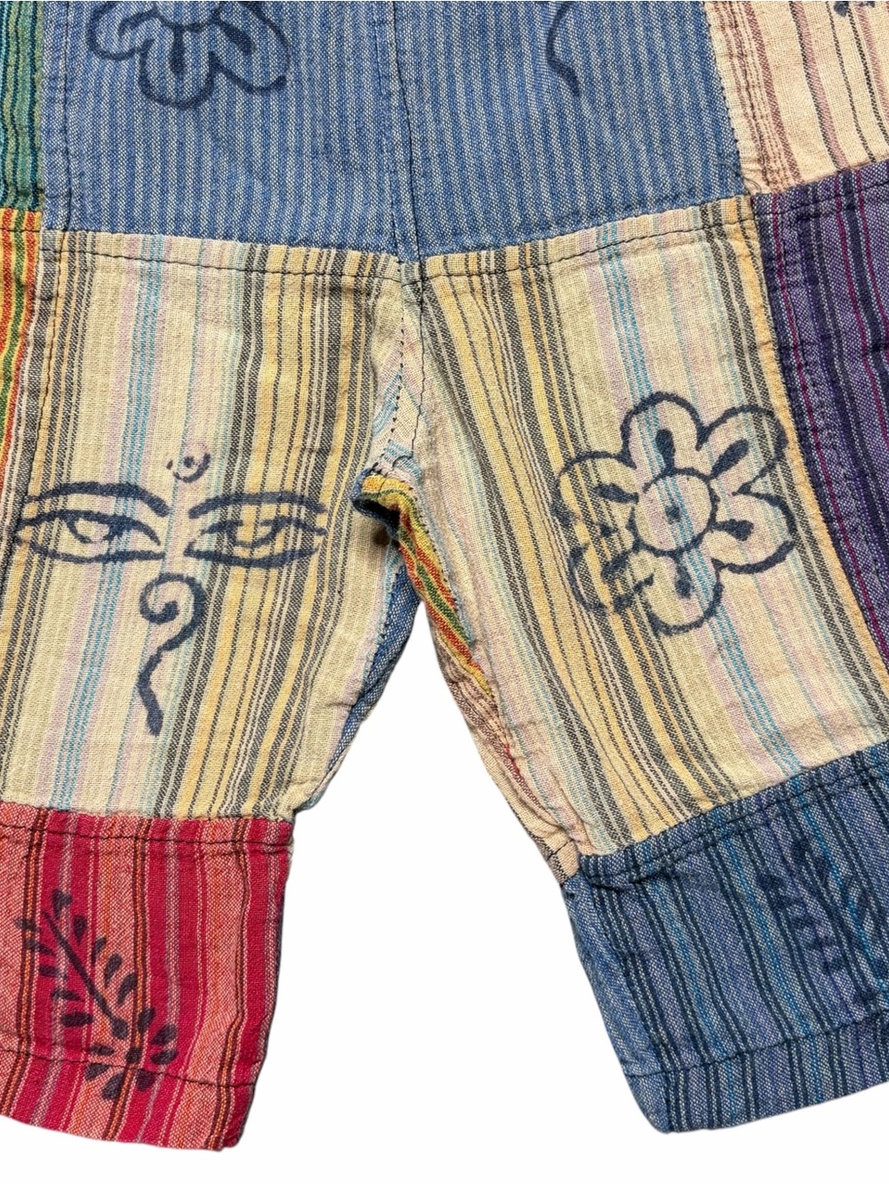 Patchwork Multicolor Boho Hippie High Waisted Cargo Elastic Retro Cotton Shorts - Picture 3 of 7